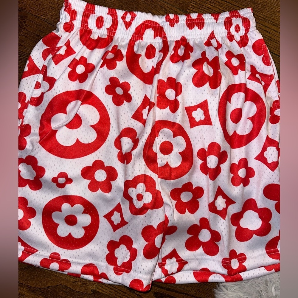 Asylum Men’s Red & White Satin Mesh Shorts - MEDIUM - BRAND NEW